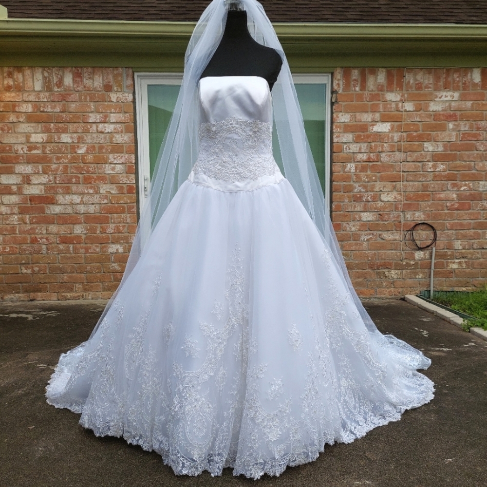 Mon Cheri White Strapless Tulle Ballgown Wedding Dress Sz 20 (Street Sz 16)